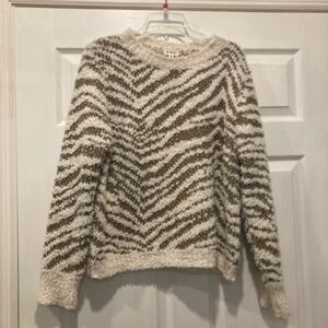 POL Boutique Fuzzy Chevron Knit Sweater Cream Brown Boho Cozy Size Small